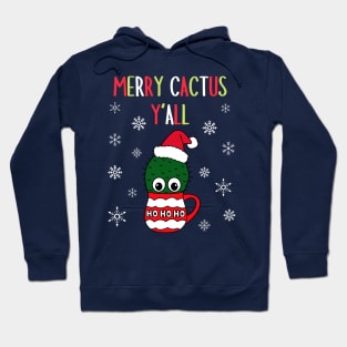 Merry Cactus Y'all - Cactus With A Santa Hat In A Christmas Mug Hoodie